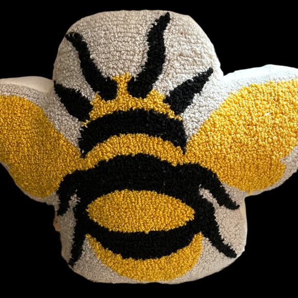NWOT! Hooked Bee Pillow Honeybee Decor Yellow Black Textured Throw Pillow 16x14 - Picture 11 of 13